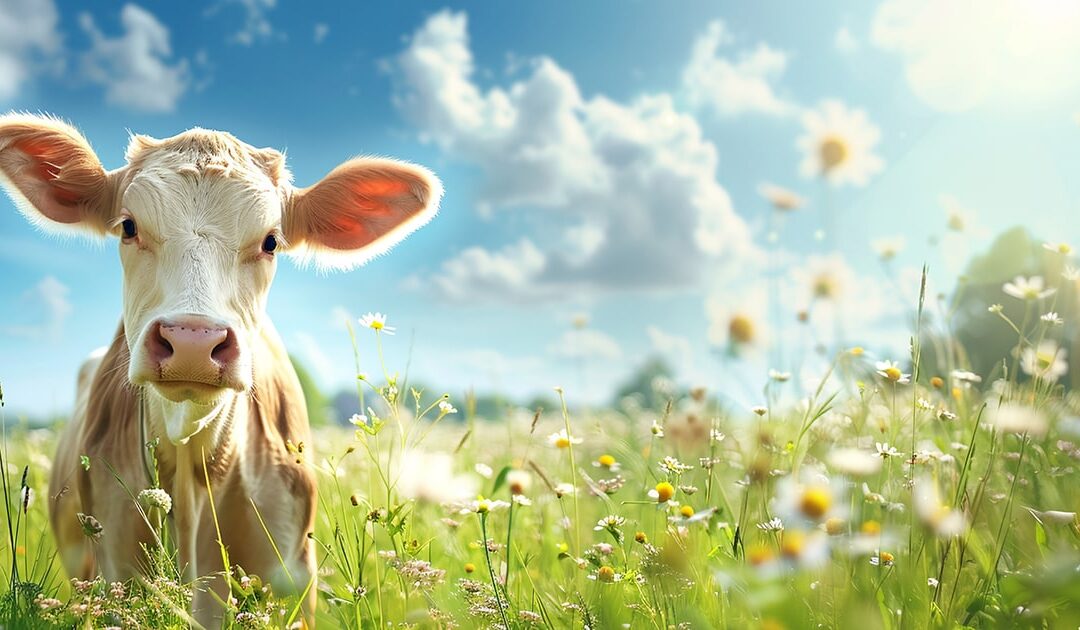 Cow in a meadow on a sunny day