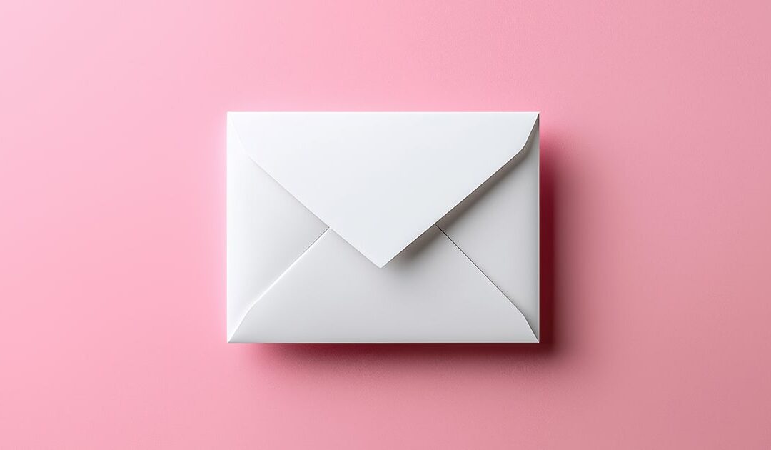 Plain white envelope against a pink background