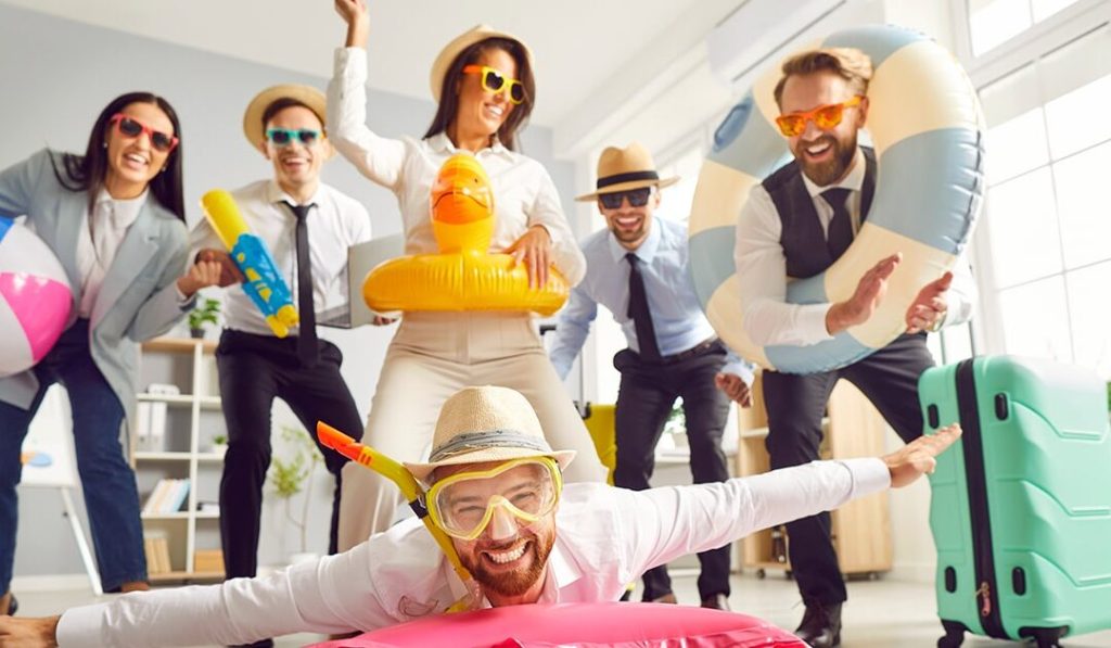 People at an office summer party