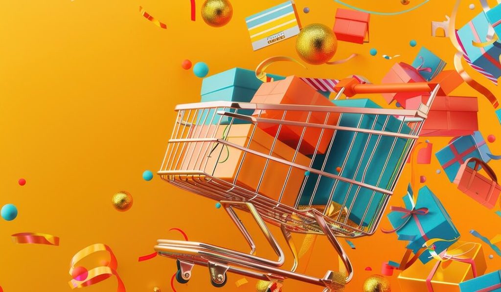 Shopping cart with gifts inside - holiday marketing tips