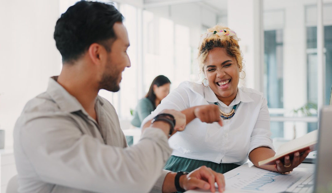 Coworkers laughing
